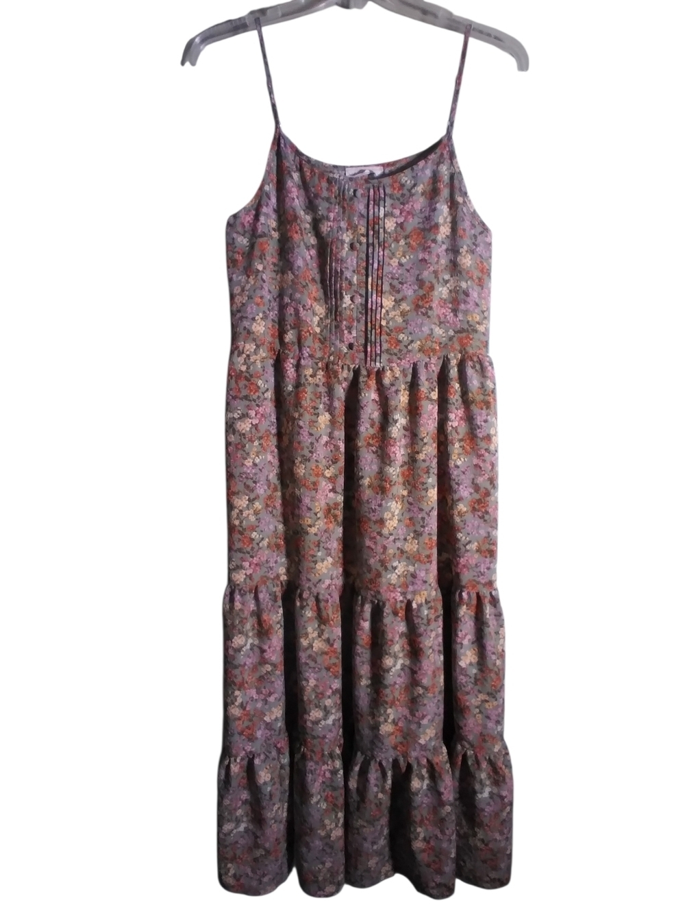 By The RiverFloral Tiered Maxi Dress with Spaghetti Straps - Pink & Brown Floral